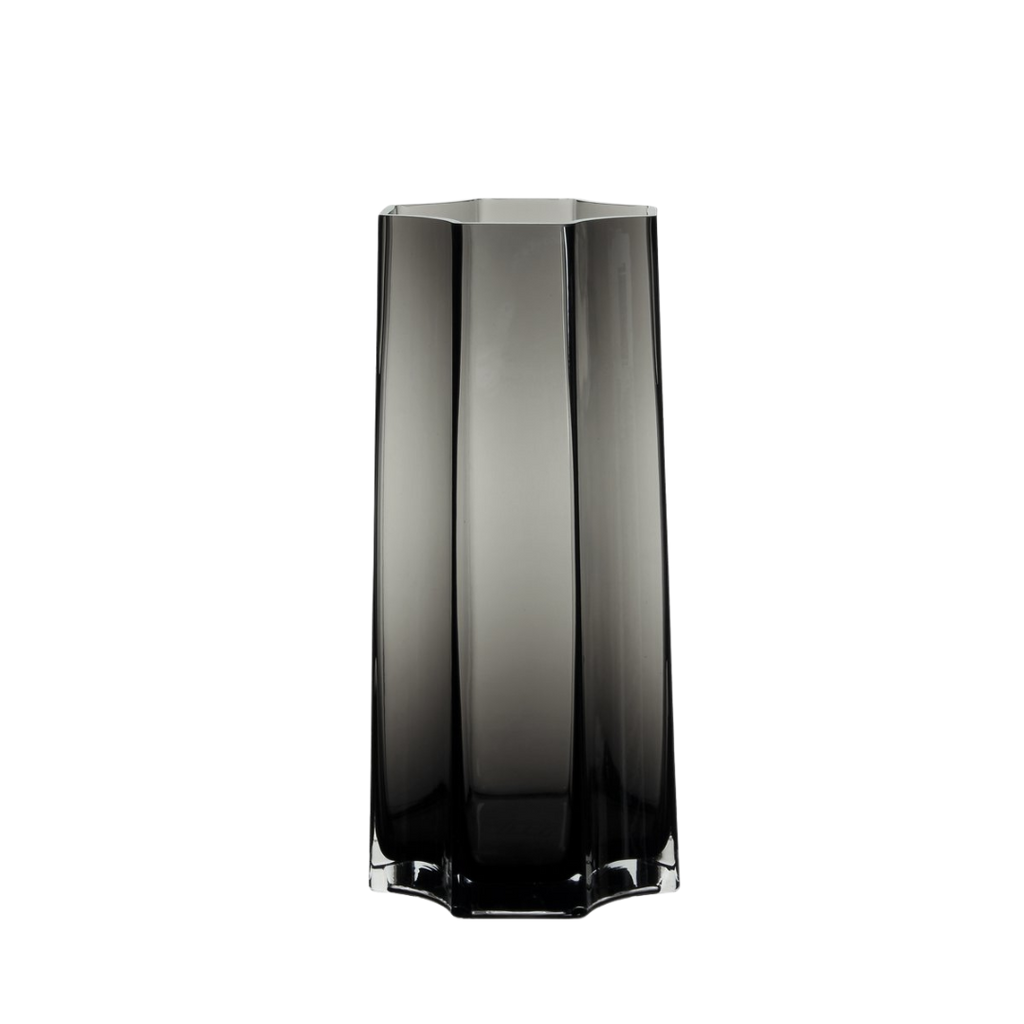 Belgische desingvaas Lenox van Element Accessories - 40 cm hoog van dik diepgrijs transparant glas