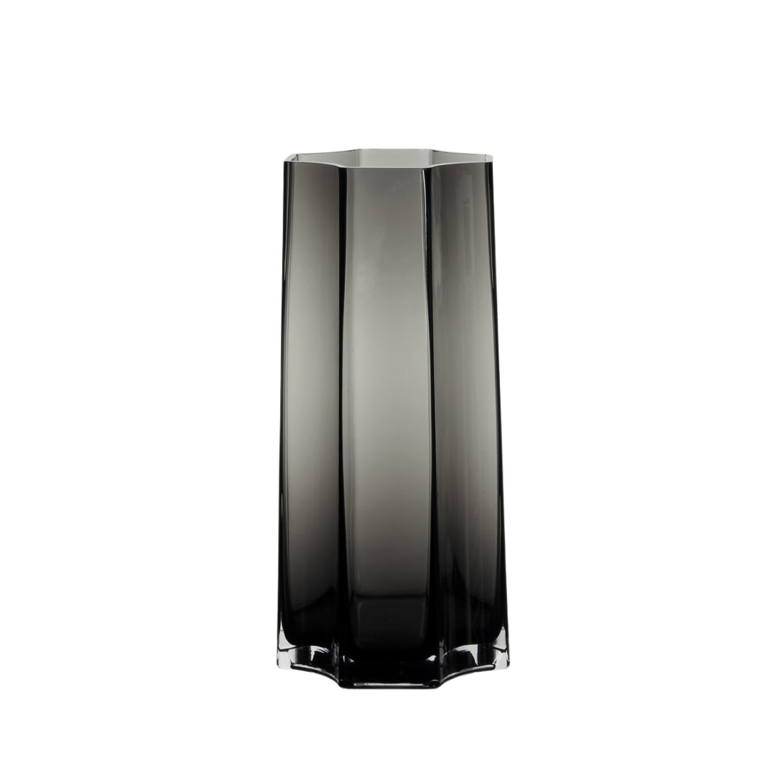 Belgische desingvaas Lenox van Element Accessories - 40 cm hoog van dik diepgrijs transparant glas