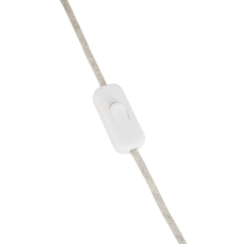 Het beige stoffen elektriciteitssnoer me witte schakelaar van de Maeve tafellamp