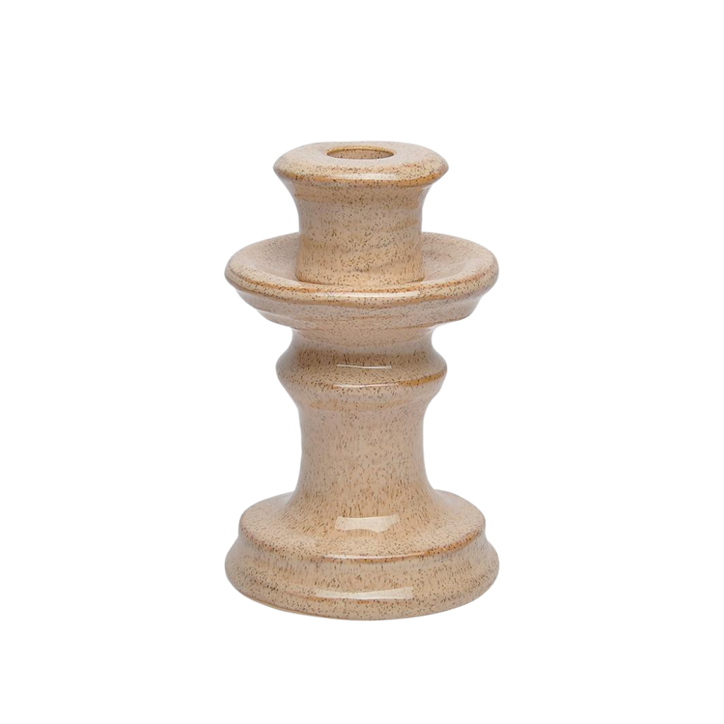 Aardewerken Omber kandelaar in maat M, in een warme beige kleur, perfect voor een rustiek interieur