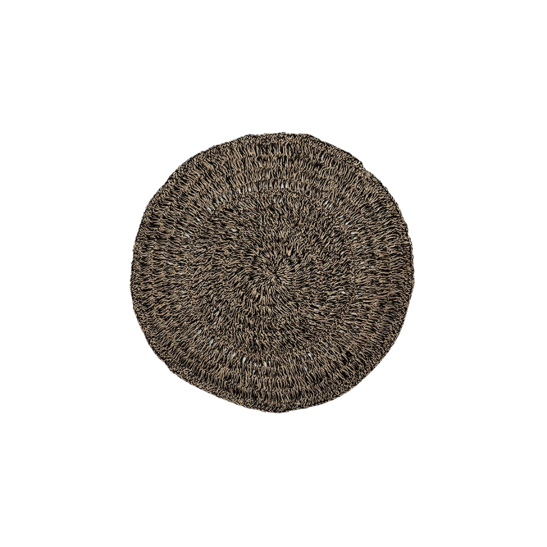 ROND TAPIJT | ZEEGRAS | NATUREL | ZWART