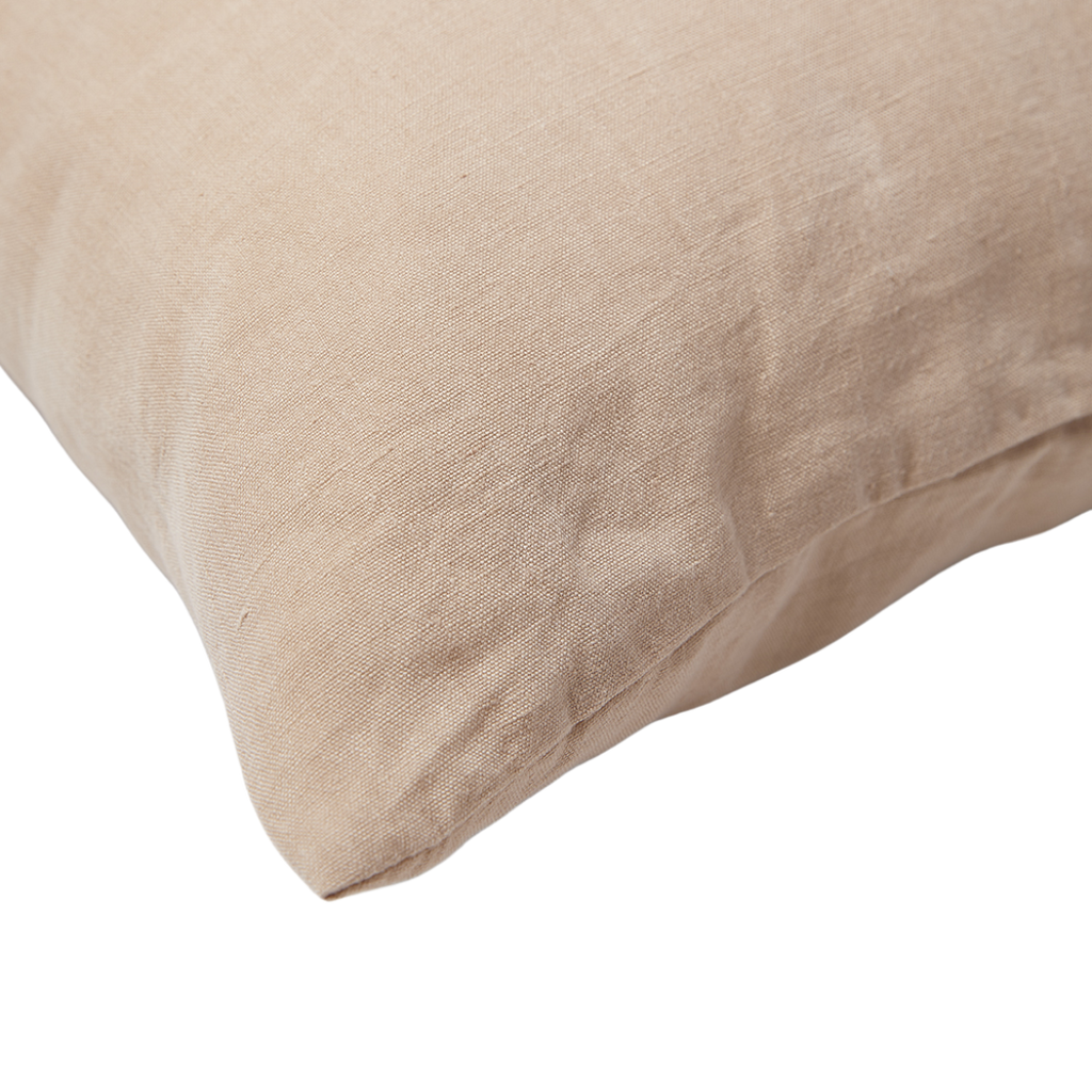 Close-up van de textuur en blinde rits van de linnen kussenhoes Scotty nude