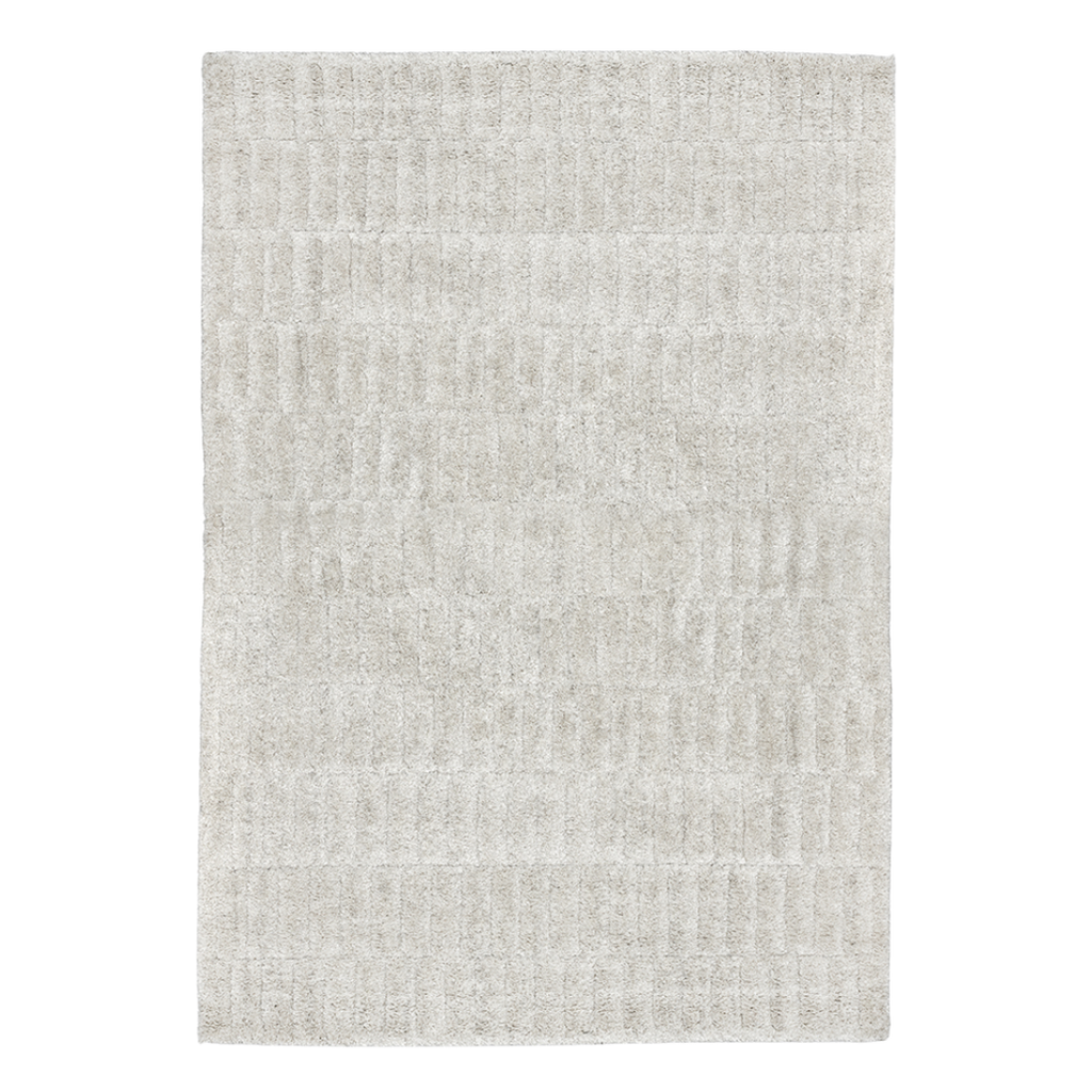 Hoogpolig vloerkleed Stella in ecru met elegant tegelpatroon, formaat 200x290 cm
