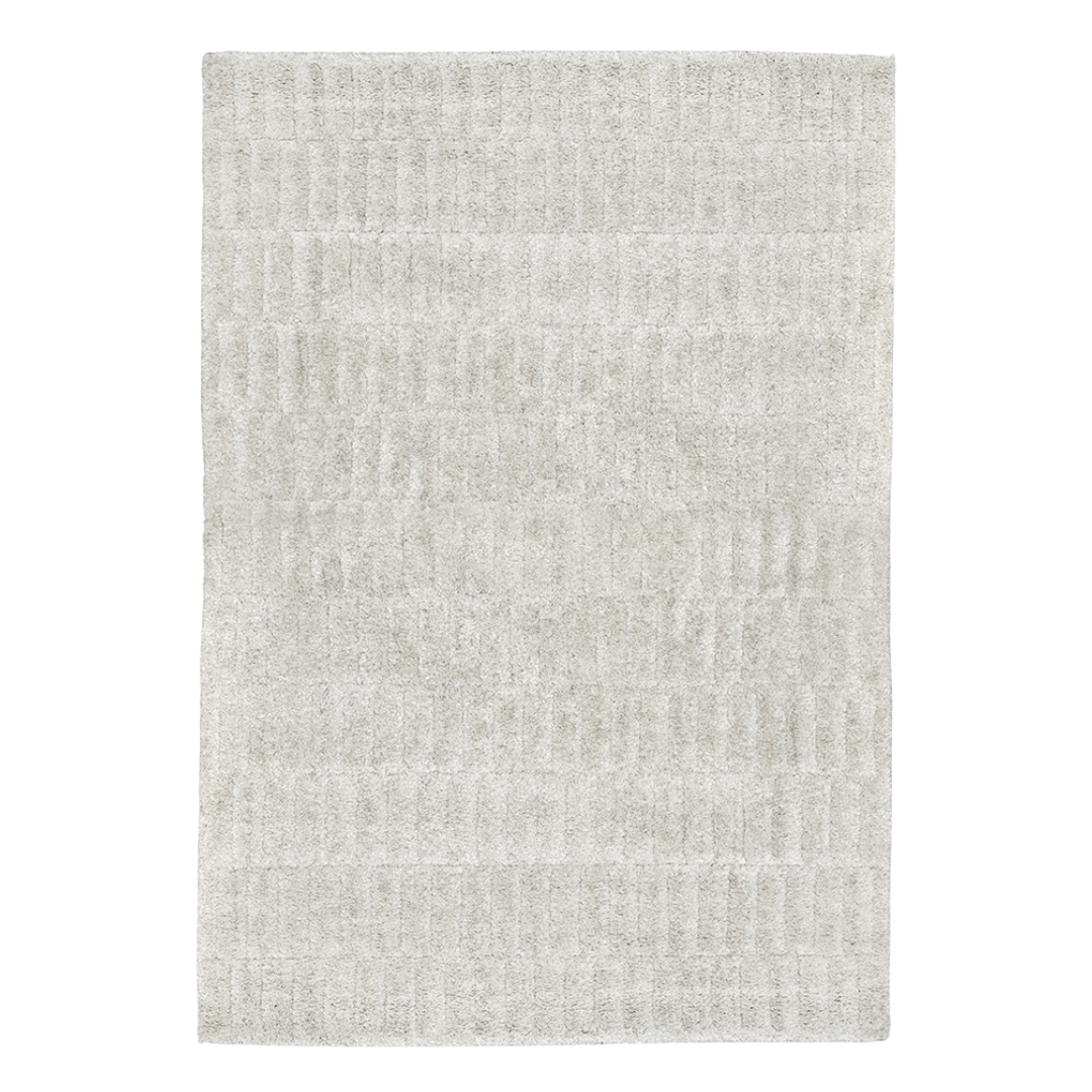 Hoogpolig vloerkleed Stella in ecru met elegant tegelpatroon, formaat 200x290 cm