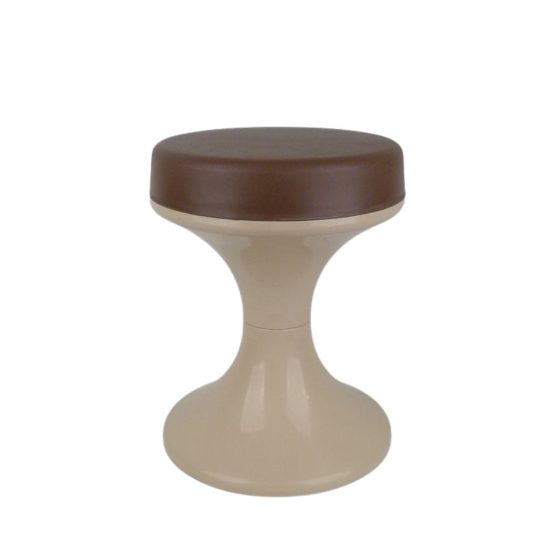 Vintage Emsa Tulip kruk in beige en bruin kunststof, retro design uit West Germany