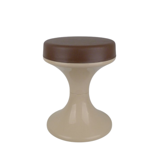 Vintage Emsa Tulip kruk in beige en bruin kunststof, retro design uit West Germany