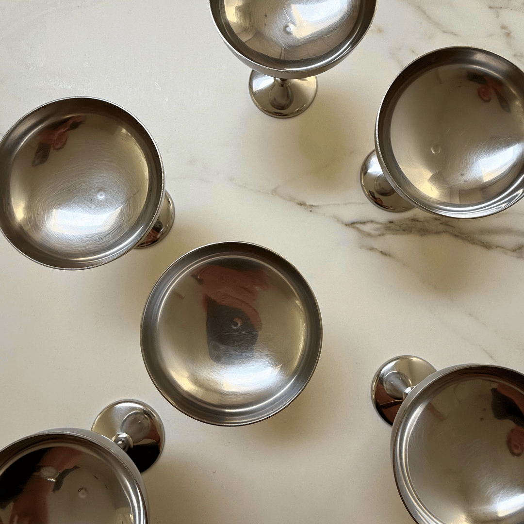 Vintage ijscoupes van massief Inox 18/10 - bovenaanzicht