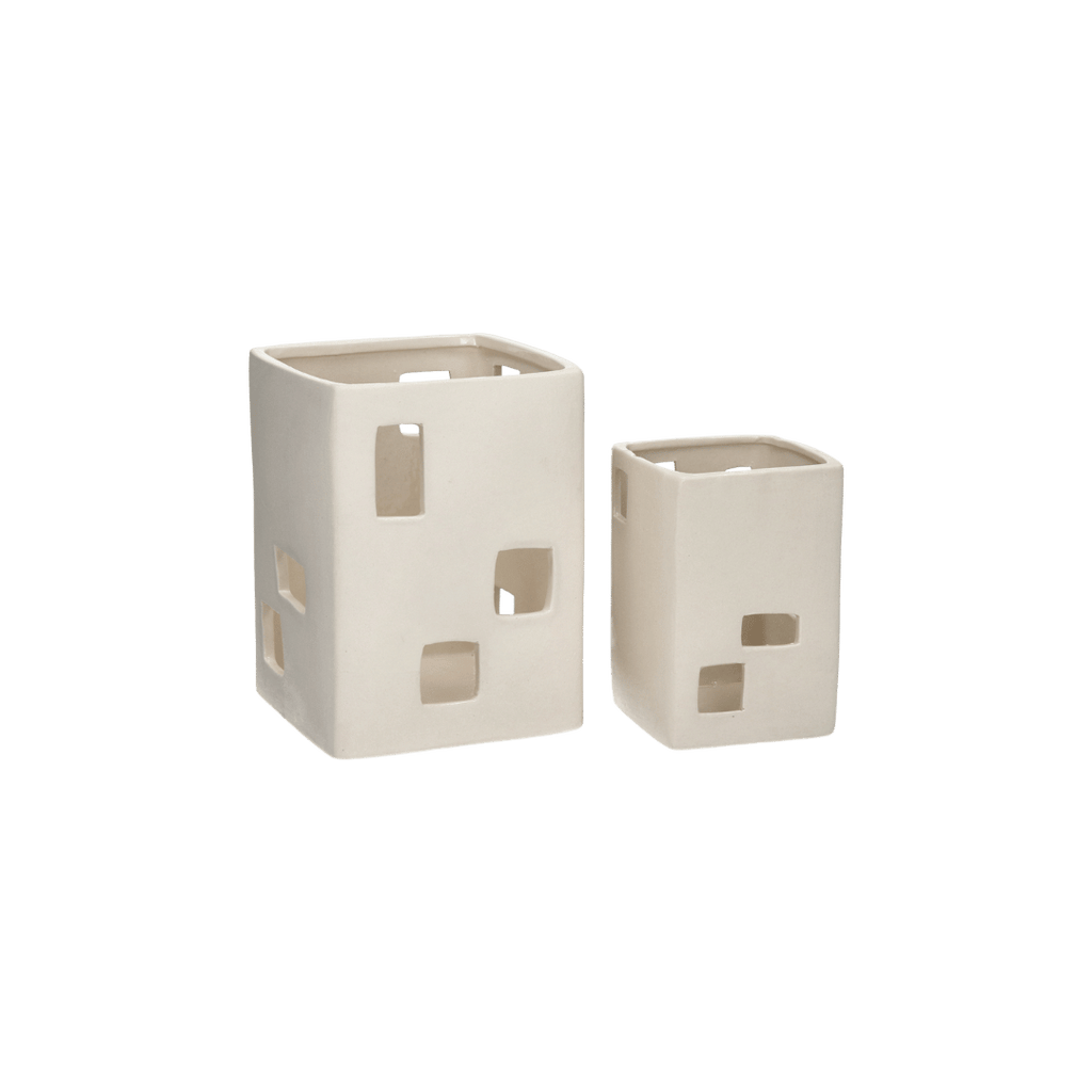 Set van twee huisvormige windlichten van porselein van Pomax
