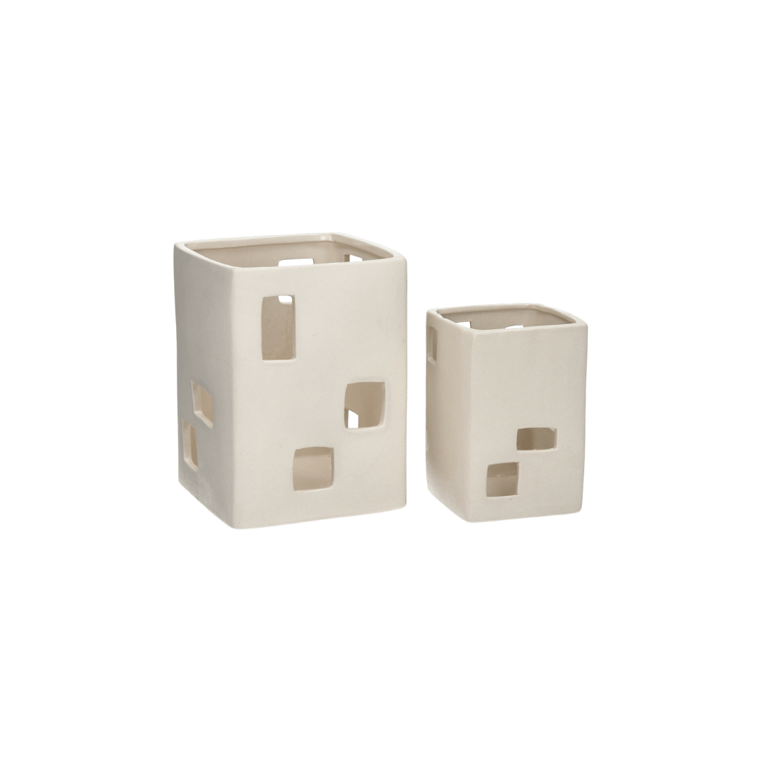 Set van twee huisvormige windlichten van porselein van Pomax