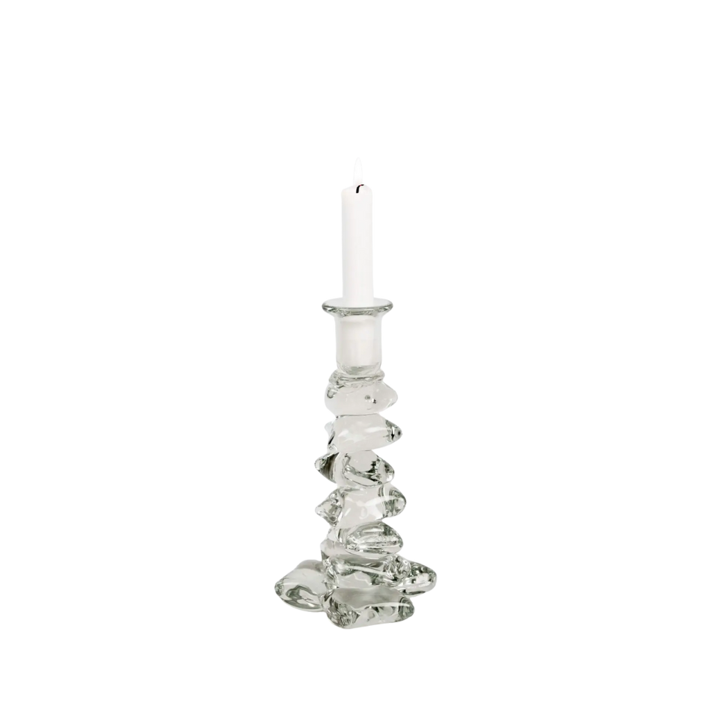 Zephyr kaarshouder van Olsson & Jensen: sculpturale glazen designkandelaar met kristallen uitstraling