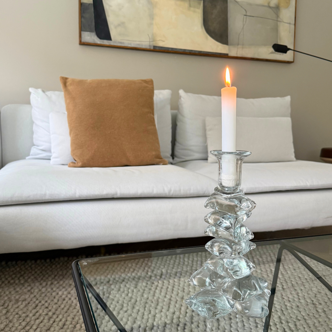 Glazen Zephyr kaarshouder met kaars – verspreidt warm en gelaagd kaarslicht